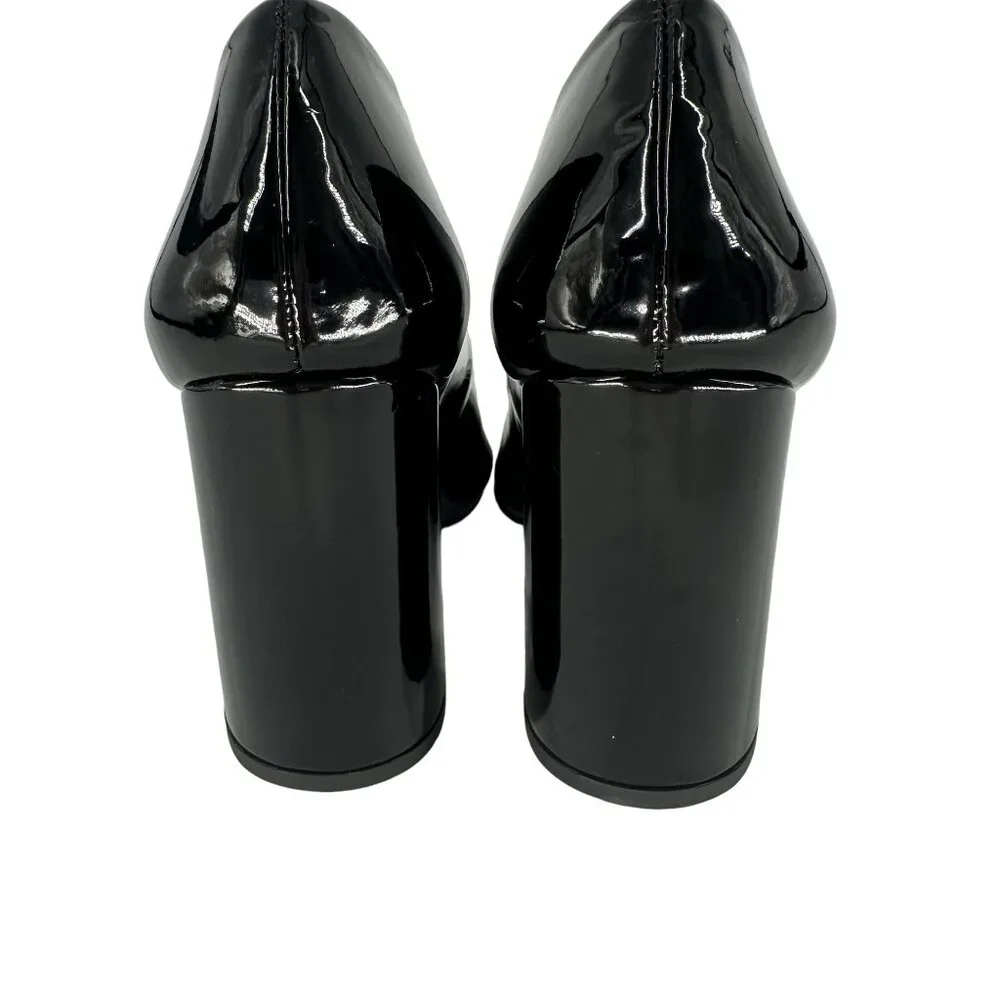 Steve Madden Black Patent Synthetic Leather Square Toe Chunky Block Heel Shoe 7M - Picture 6 of 8